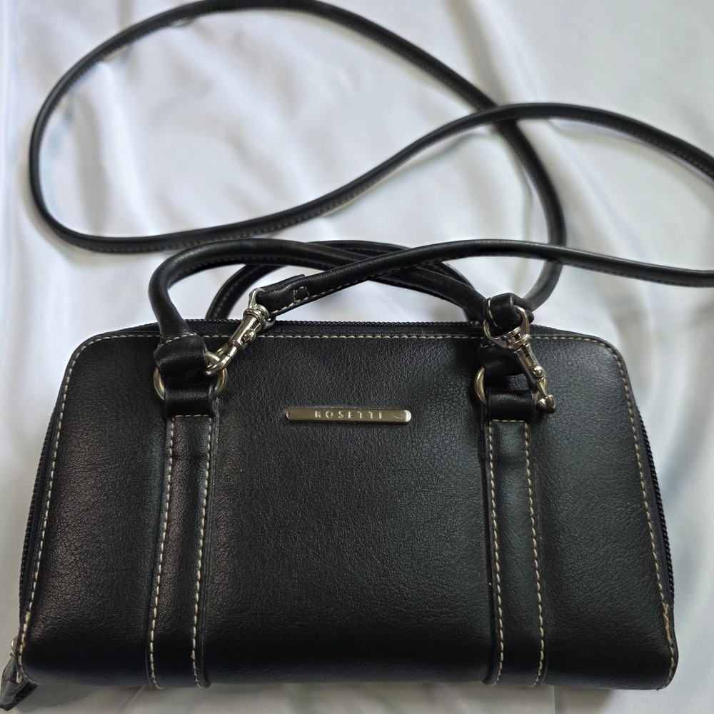 Vintage Rosetti Black Organizer Crossbody Bag Wallet Calculator Mirror retro - Picture 3 of 16